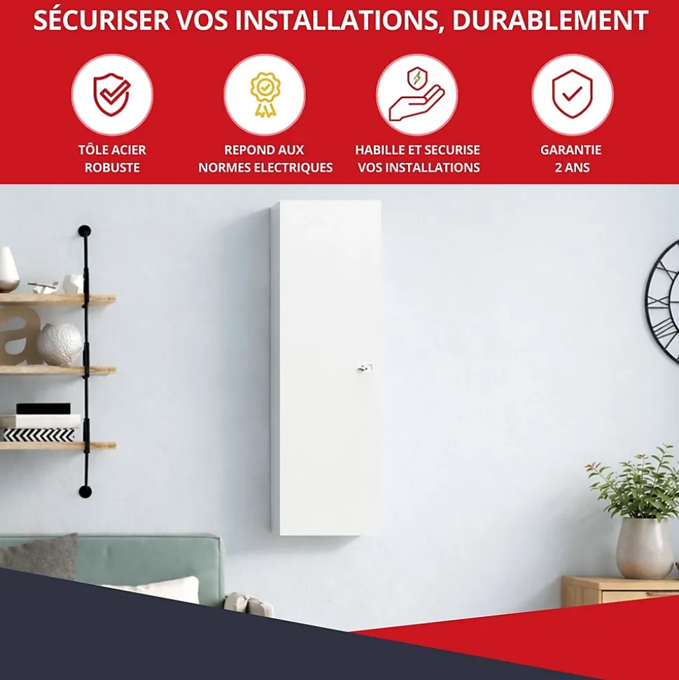Coffret d'habillage ATOLE 13 modules en acier blanc avec serrure à clef - H 540 x L 340 x P 140 mm - Réf. RCH100GSS