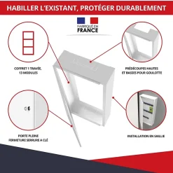 Coffret d'habillage ATOLE 13 modules en acier blanc avec serrure à clef - H 1040 x L 340 x P 140 mm - Réf. RCH500GSS