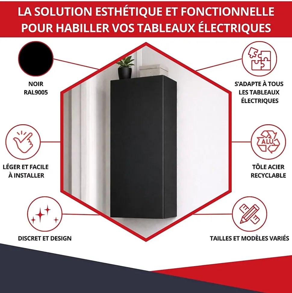 Coffret d'habillage ATOLE 13 modules en acier noir pour tableaux éléctriques - H 670 x L 340 x P 140 mm - Réf. RCH200NR