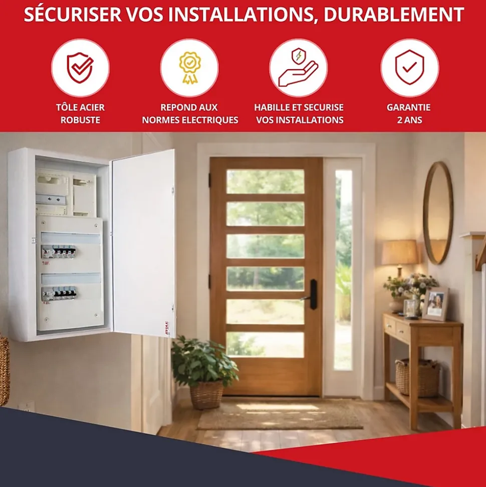 Coffret d'habillage ATOLE 13 modules en acier blanc pour tableaux éléctriques - H 670 x L 340 x P 140 mm - Réf. RCH200
