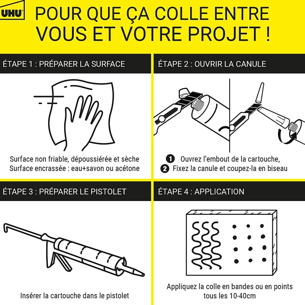 Colle à bois sans PU UHU, cartouche 380g