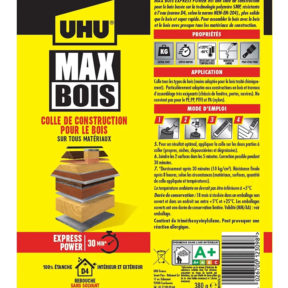 Colle à bois sans PU UHU, cartouche 380g