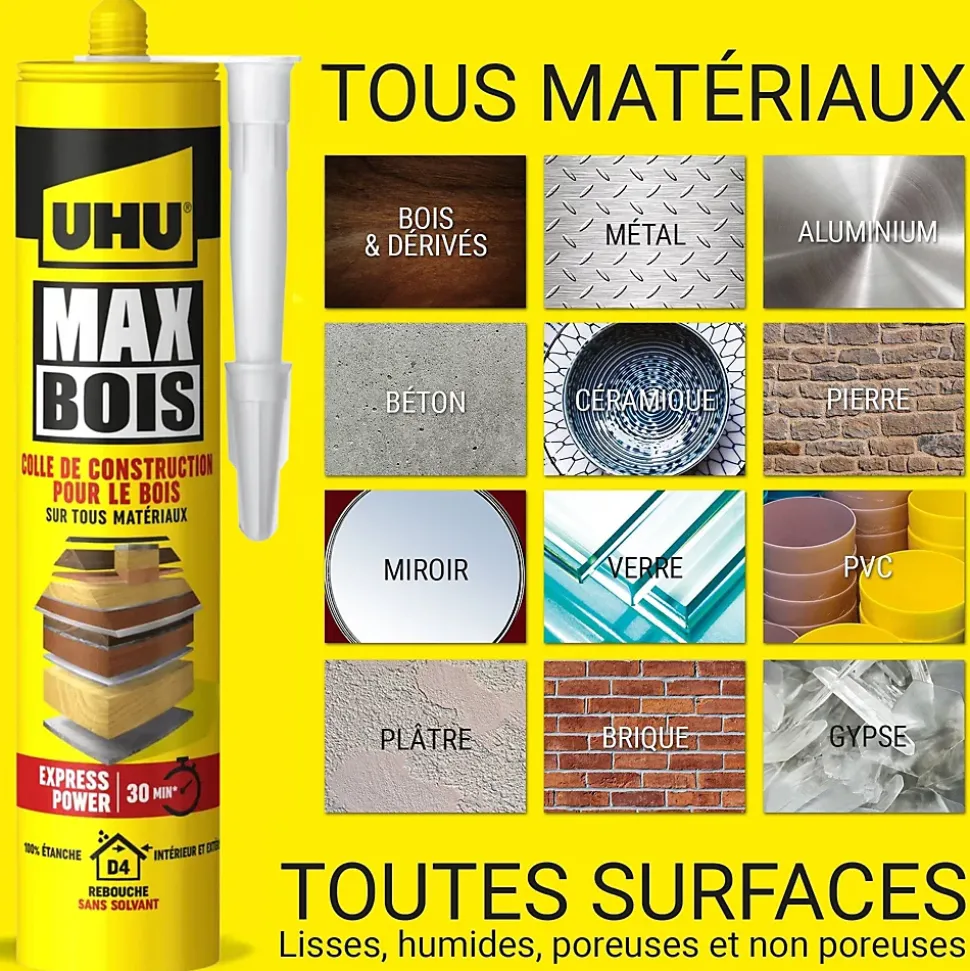 Colle à bois sans PU UHU, cartouche 380g