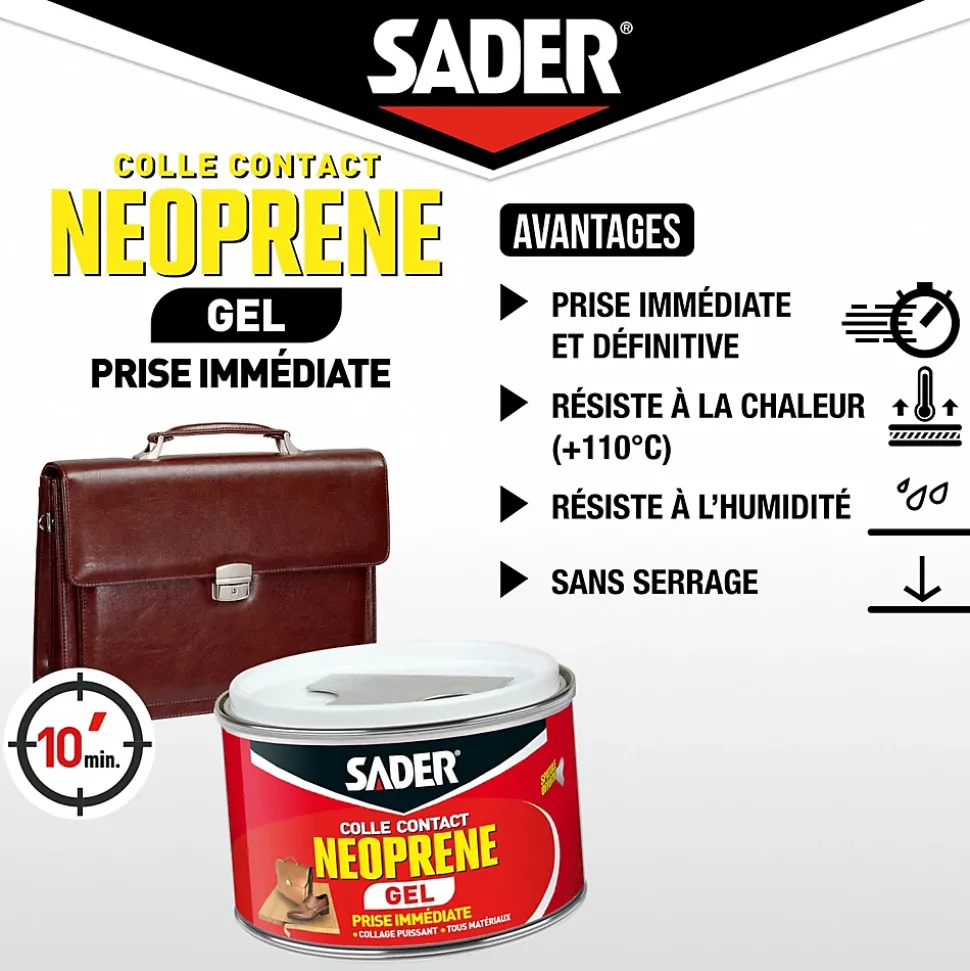 Colle contact néoprène en gel Sader tous matériaux pot de 250 ml