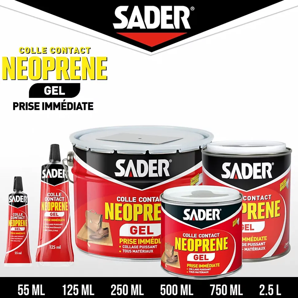 Colle contact néoprène en gel Sader tous matériaux pot de 250 ml