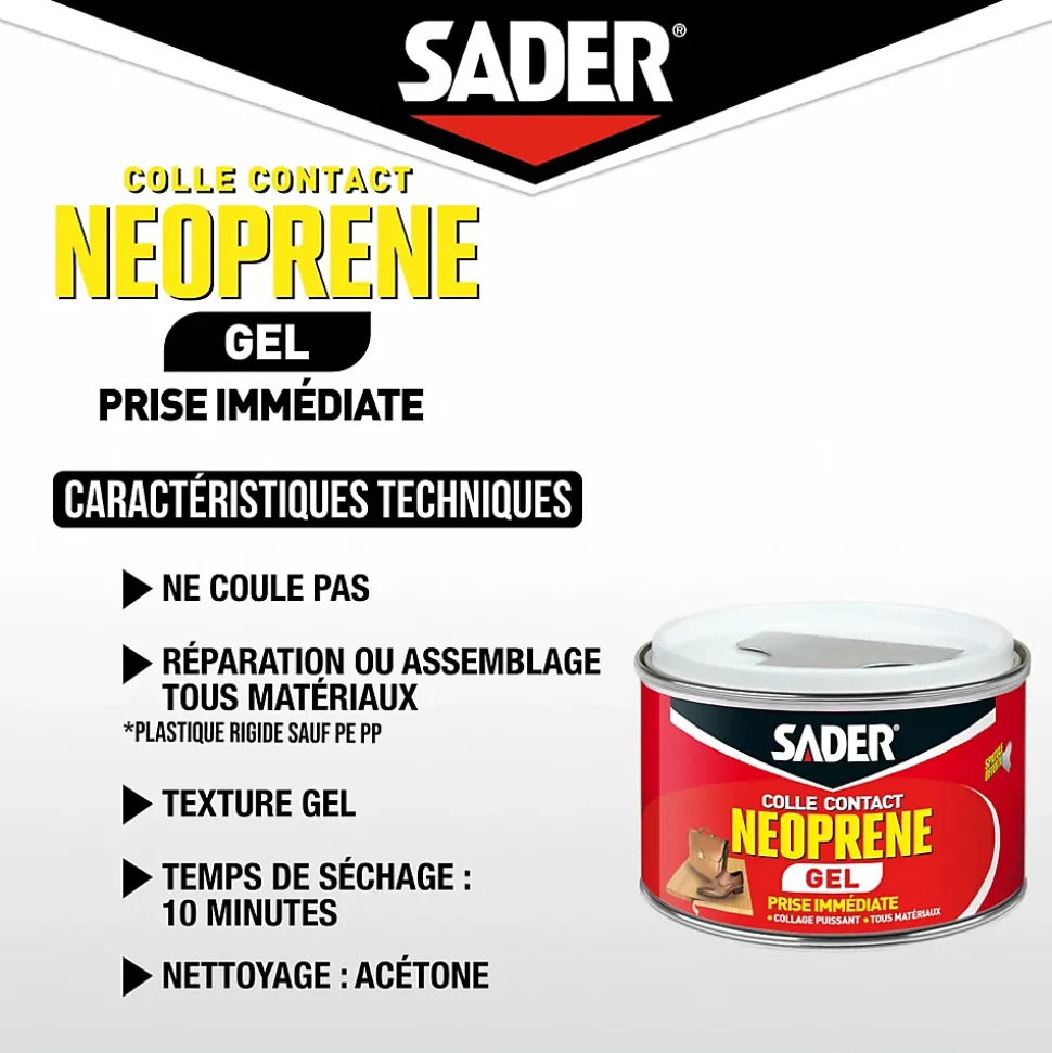 Colle contact néoprène en gel Sader tous matériaux pot de 250 ml