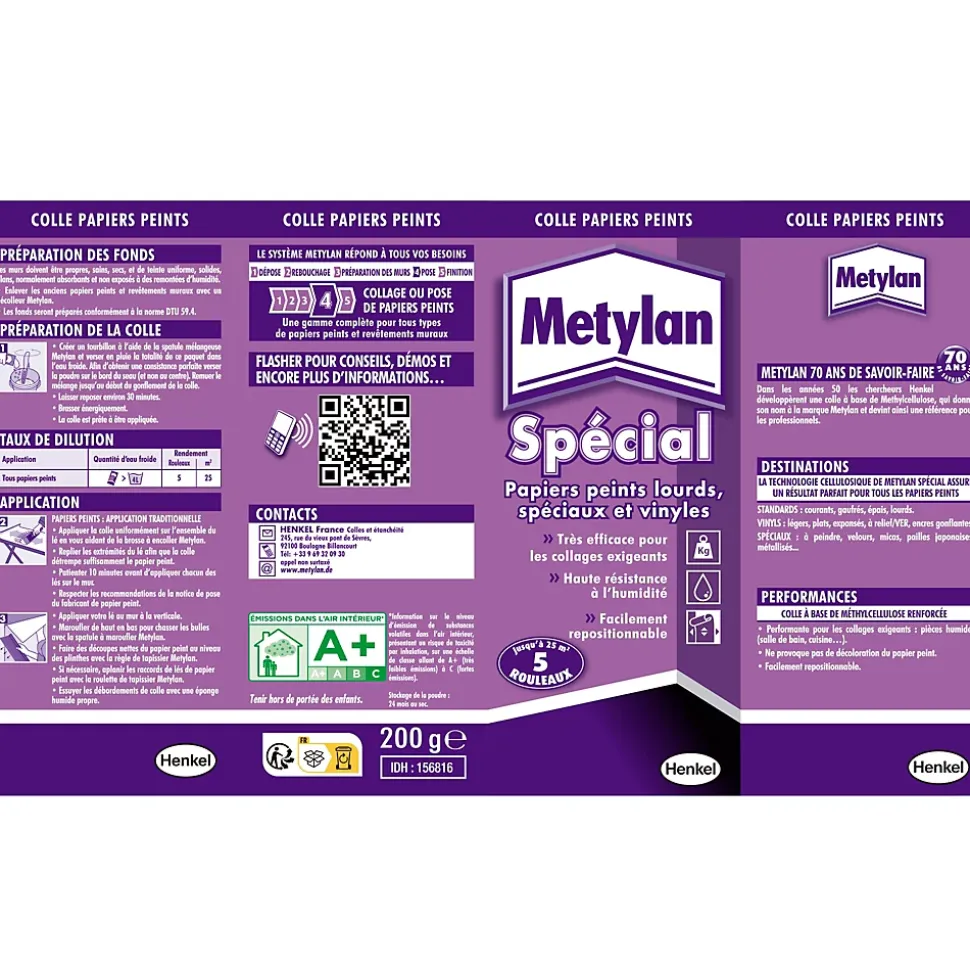 Colle en poudre - adaptée pour tout papiers peints vinyles - surface de couverture 25 m² - Metylan 156816
