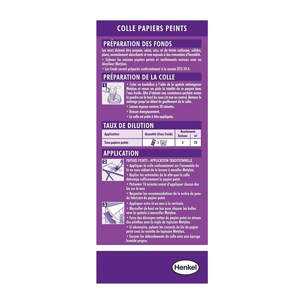 Colle en poudre - adaptée pour tout papiers peints vinyles - surface de couverture 25 m² - Metylan 156816