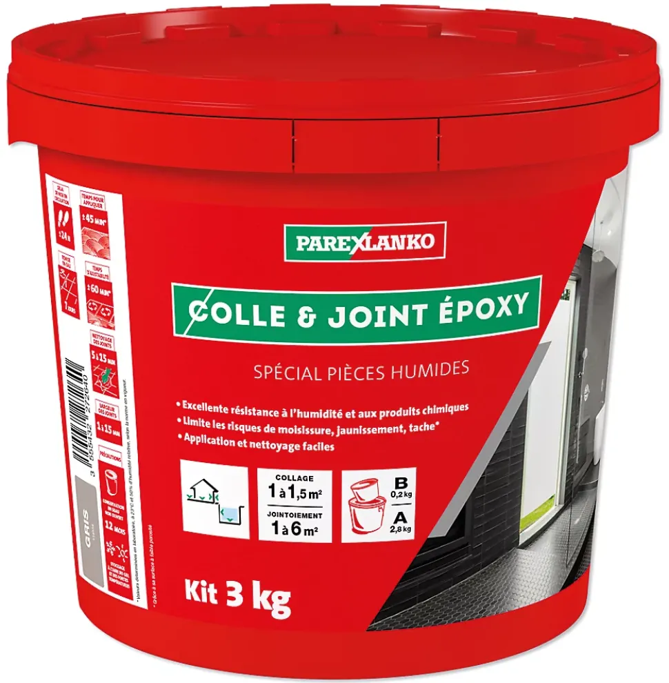 Colle et joint époxy gris spécial pièces humides 3 kg Parexlanko
