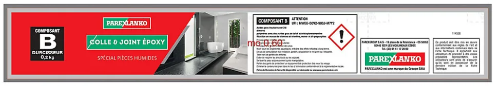 Colle et joint époxy gris spécial pièces humides 3 kg Parexlanko