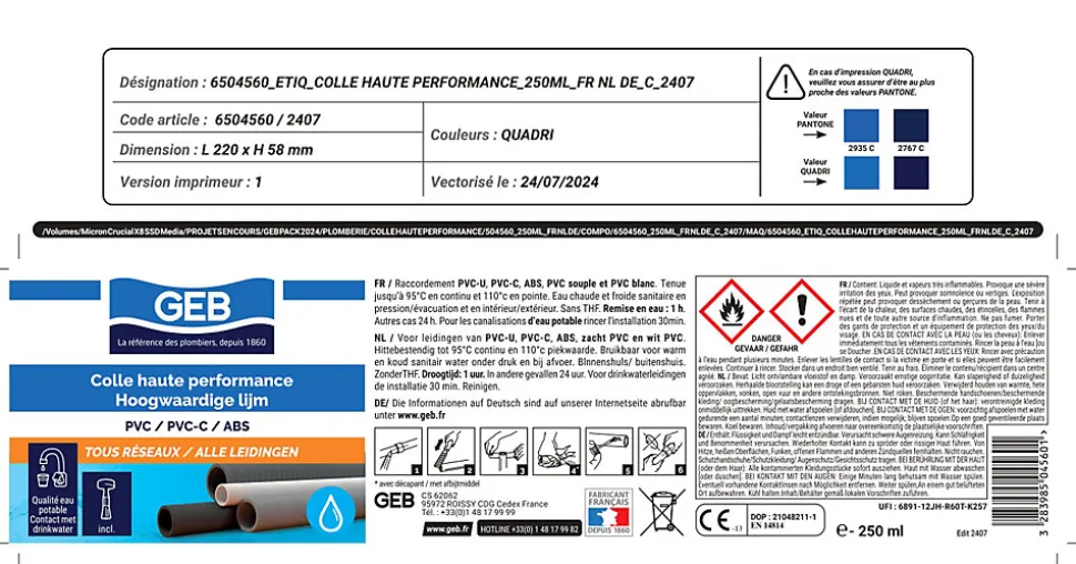 Colle haute performance en pot Geb 250 ml