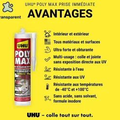 Colle mastic prise immédiate express UHU invisible cartouche 300g