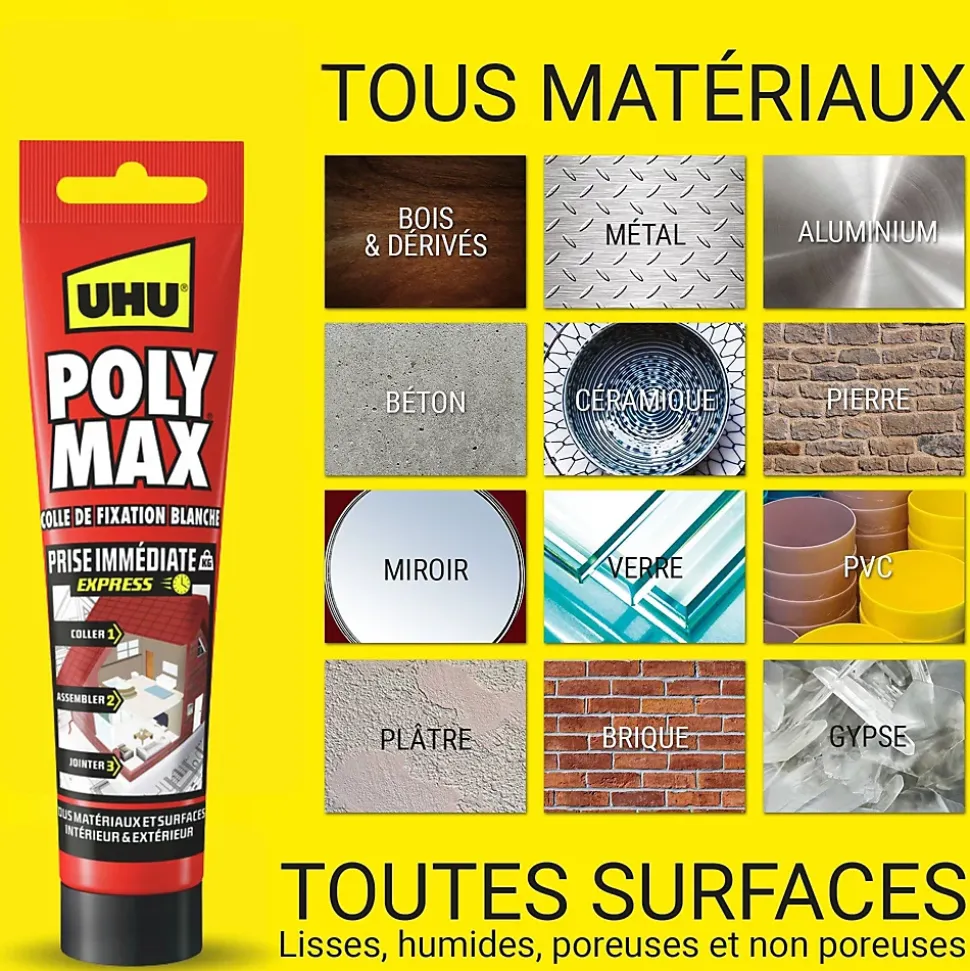 Colle mastic prise immédiate express UHU blanc tube 165g