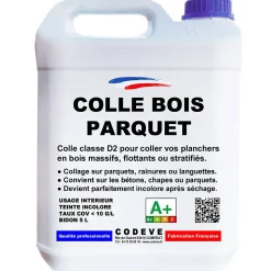 Colle Parquet - 5 L - Codeve Bois - Pour L'assemblage De Votre Parquet, Plancher, Escalier Ou Autre Sol En Bois.