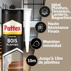 Colle Pattex fixation bois plinthes cartouche 380g