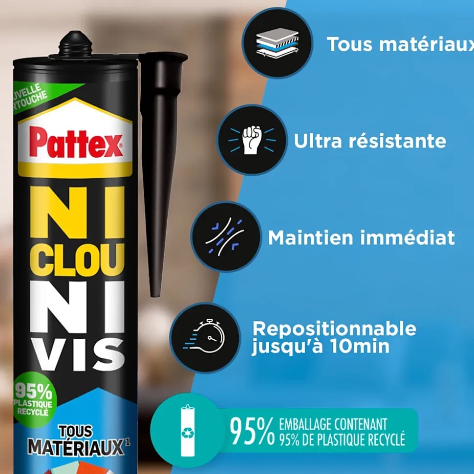 Colle Pattex Ni clou ni vis tous travaux intérieur et extérieur cartouche 450g