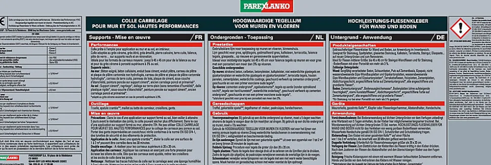 Colle pour carrelage mur et sol intérieur hautes performances blanc Parexlanko 25 kg
