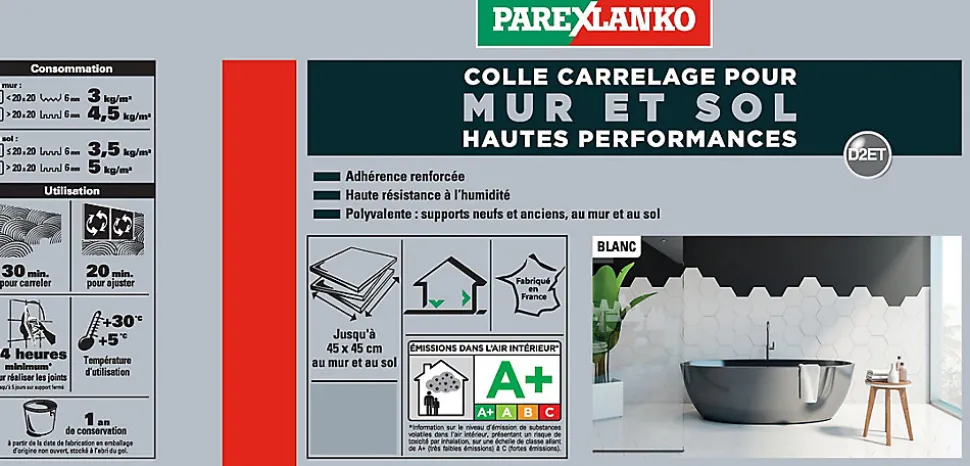 Colle pour carrelage mur et sol intérieur hautes performances blanc Parexlanko 25 kg