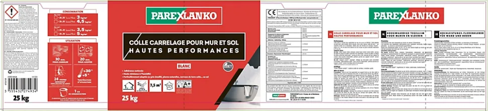 Colle pour carrelage mur et sol intérieur hautes performances blanc Parexlanko 25 kg
