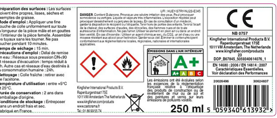 Colle pour tuyau de PVC Volden 250 ml