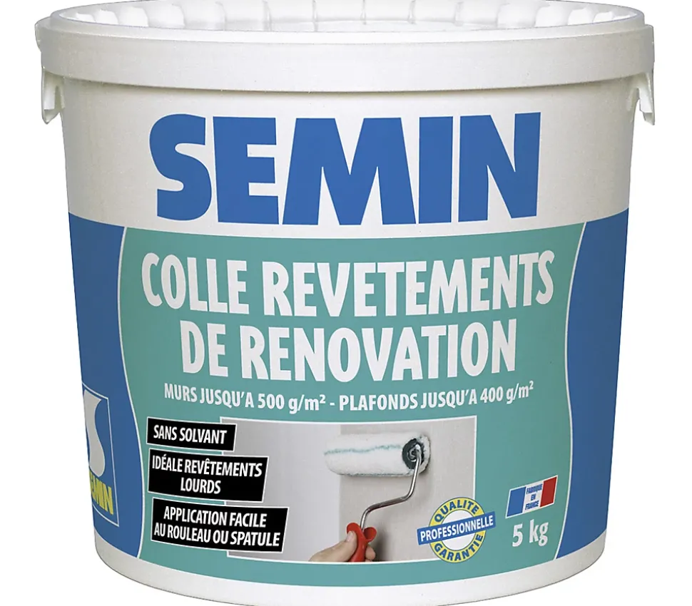 Colle Revêtements de Rénovation Lisse en Pâte Semin, Prête à l'Emploi, Intérieur, Seau de 5 kg