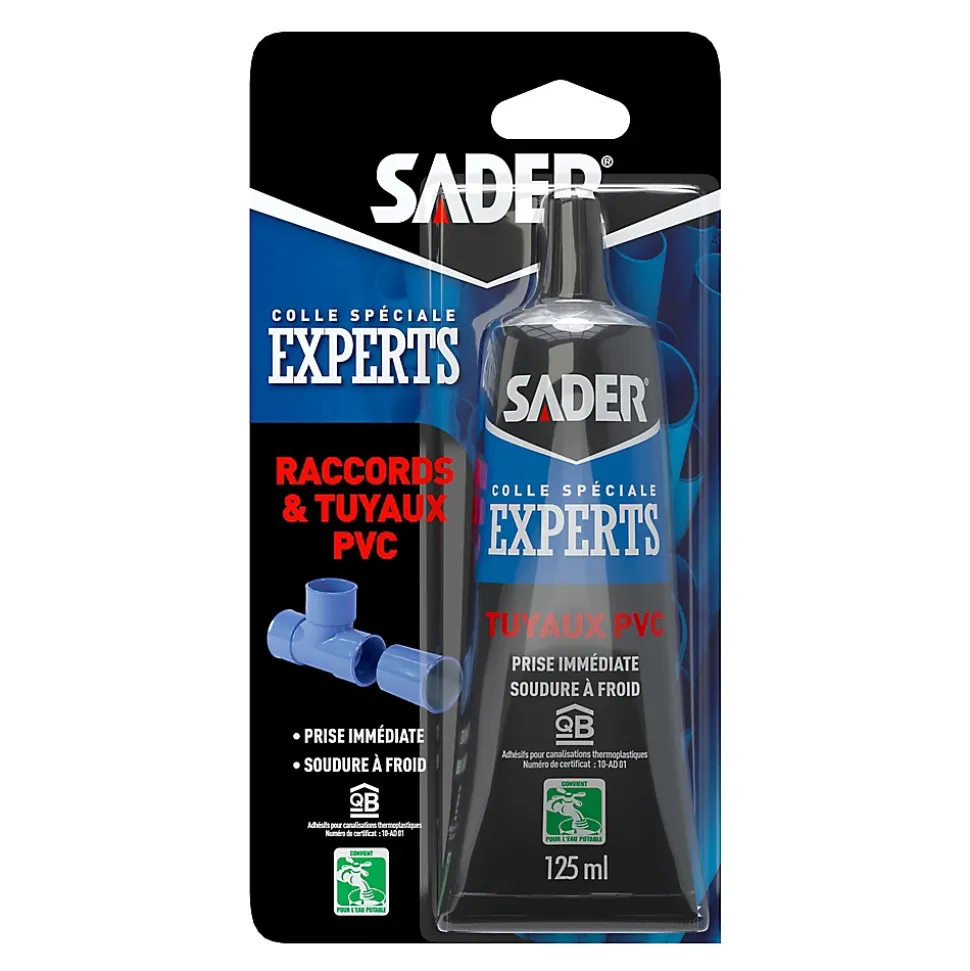 Colle Sader pour Raccords et Tuyaux en PVC 250 ml avec pinceau applicateur