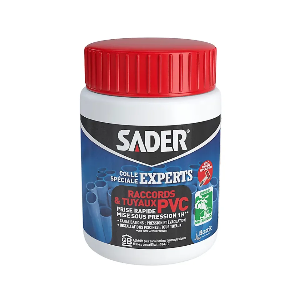 Colle Sader pour Raccords et Tuyaux en PVC 1L avec pinceau applicateur