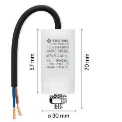 Condensateur de démarrage pour moteurs électriques, 450V, capacité : 2 microfarad, avec câble de 15cm