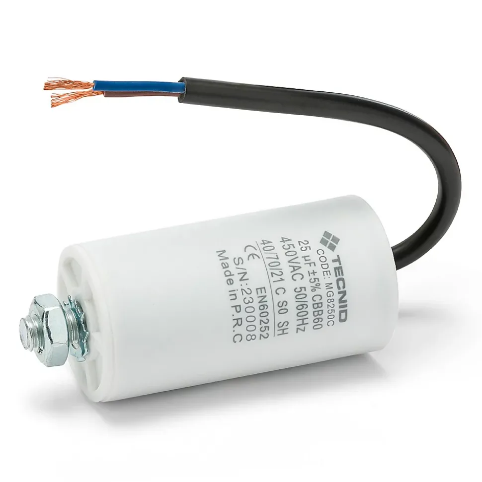Condensateur de démarrage pour moteurs électriques, 450V, capacité : 25 microfarad, avec câble de 15cm
