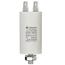 Condensateur de démarrage pour moteurs électriques, 450V, capacité : 12 microfarad, 4 broches / M8