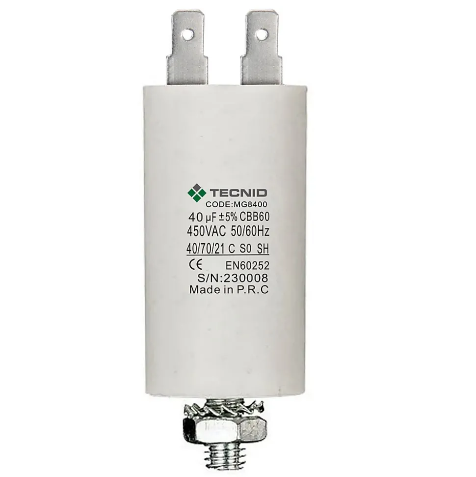 Condensateur de démarrage pour moteurs électriques, 450V, capacité : 40 microfarad, 4 broches / M8