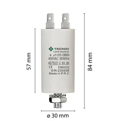Condensateur de démarrage pour moteurs électriques, 450V, capacité : 4 microfarad, 4 broches / M8