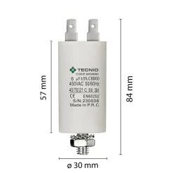 Condensateur de démarrage pour moteurs électriques, 450V, capacité : 6 microfarad, 4 broches / M8