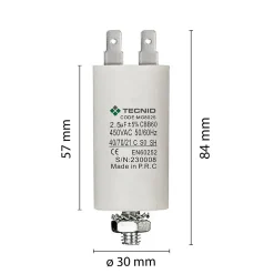 Condensateur de démarrage pour moteurs électriques, 450V, capacité : 2,5 microfarad, 4 broches / M8