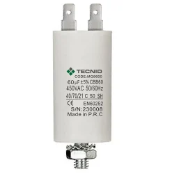 Condensateur de démarrage pour moteurs électriques, 450V, capacité : 80 microfarad, 4 broches / M8