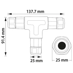 Connecteur de Câble Étanche, IP68, en T, 0,5-2,5 mm², 16 A, 250 V, 2 pcs