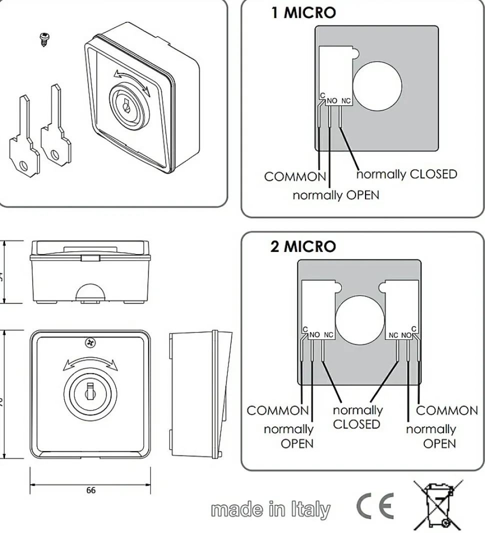 Contacteur a cle - 1 contact - MYRS by PROTECO - 1204