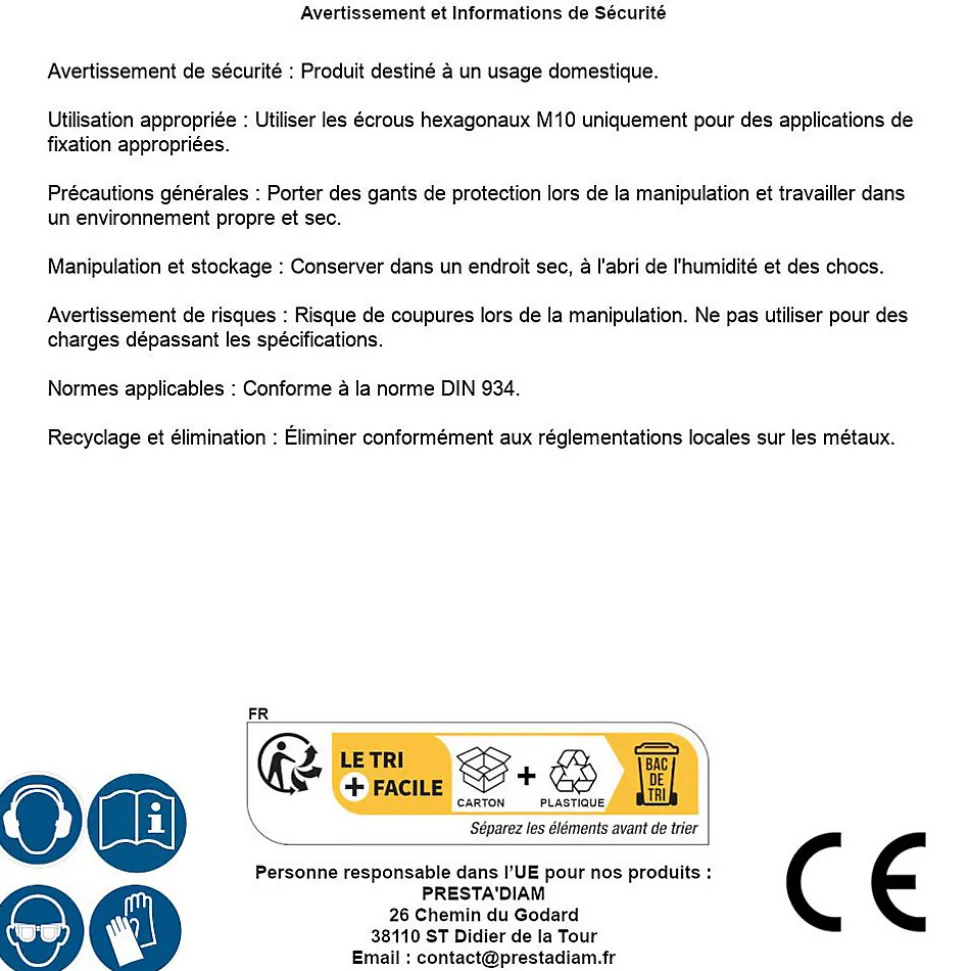 4 Coques de 10 Ecrous HU M16 mm - DIN 934 - Inox A2 - D-Work