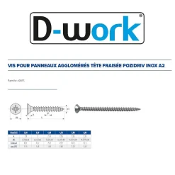 4 Coques de 100 Vis Bois Tête Fraisée Pozidriv 4 x 25 mm - Inox A2 - D-Work