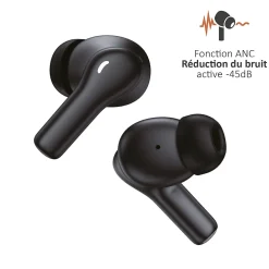 Écouteurs Bluetooth réduction bruit ANC -45dB, ENC -40dB et boitier de charge