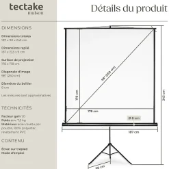 Écran de projection extensible avec un trépied en polyester blanc