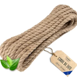Creative Deco 20m Corde de Jute Epaisseur 10mm - Personnalisation Possible Tous les 5m - Corde Solide - Torsadé Fibres Naturelles