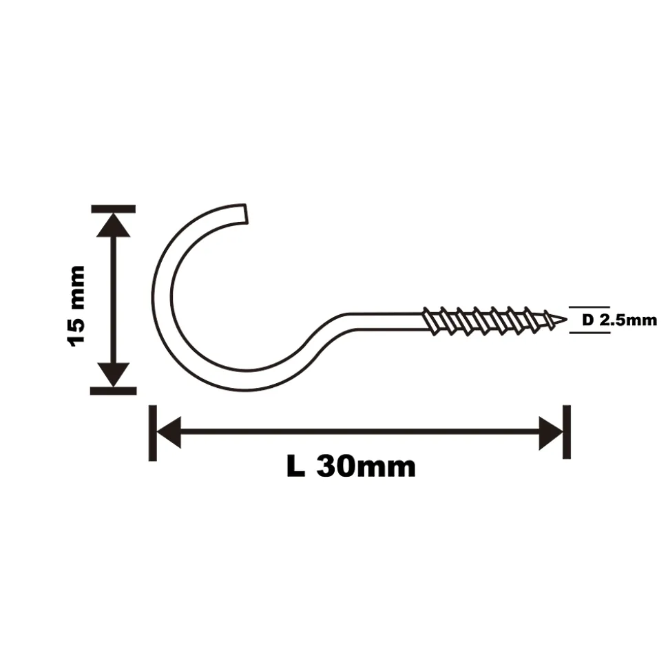 Crochet rond à visser en acier plastifié blanc 30x15 mm - 10 pièces