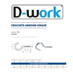 100 Crochets Armoire 4 x 30 mm - NF 25610 - Zingué blanc - D-Work