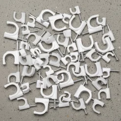 Crochets fixation / Clips de Câble ronds type FLOP fi 10 mm, blancs, boîte de 100 pcs