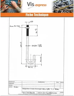 Crosse ancrage M20X420 + 1 Ecrou Acier brut - 100 pièces