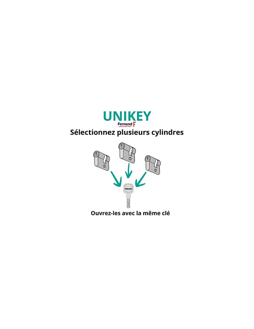 Cylindre double entrée Transit 1 UNIKEY (achetez-en plusieurs, ouvrez avec la même clé), 45x55mm, 5 clés, nickelé - THIRARD