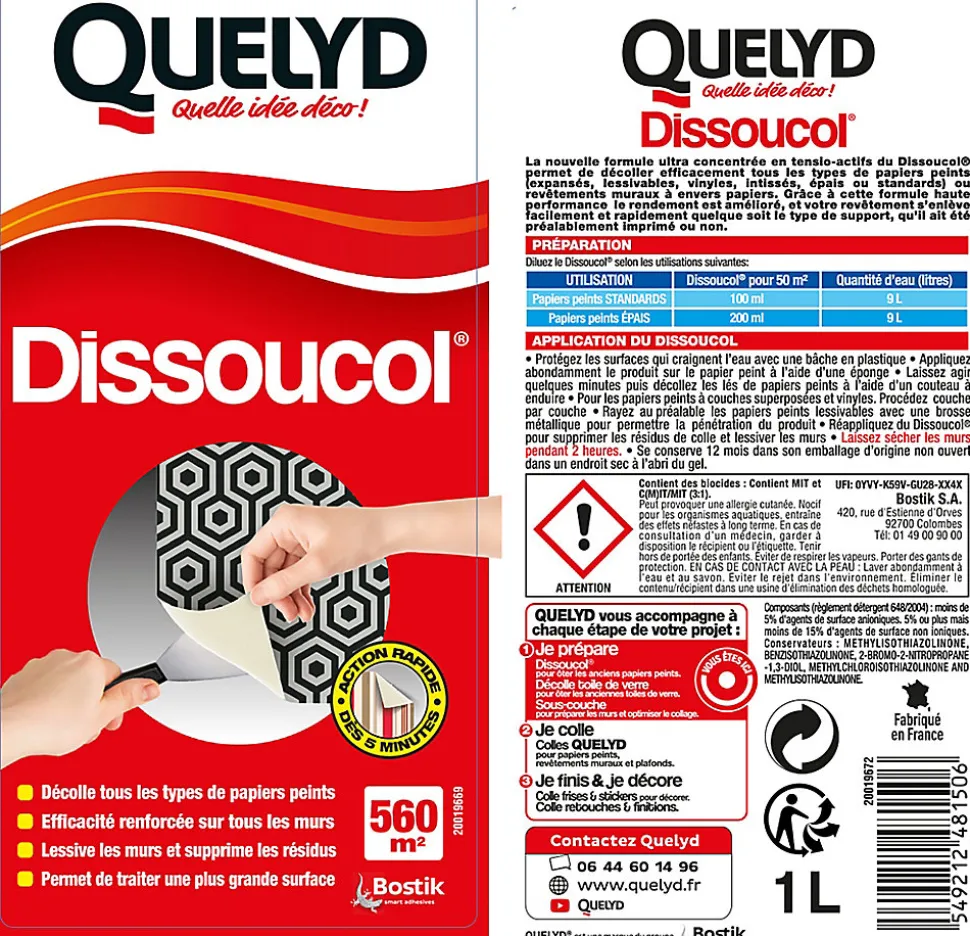 Décolleur de papier peint Dissoucol - surface de couverture 560 m² - contenance 1 L - Quelyd 30611655