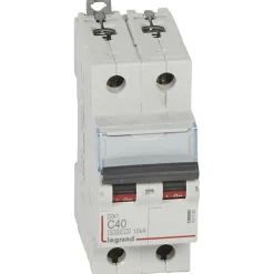 407788 Disjoncteur Bipolaire 40a - 2p Courbe C - 6/10ka - à Vis - Legrand Dx3