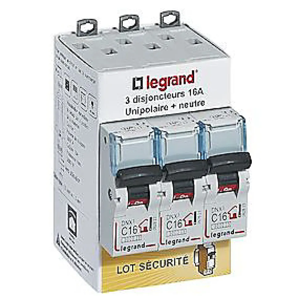 Disjoncteur DNX3 unipolaire + neutre 16A Legrand vendu par 3 pièces